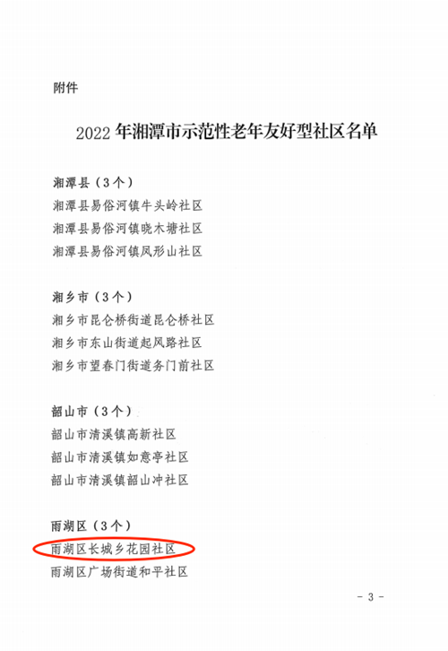 花园社区获评湘潭市示范性老年友好型社区